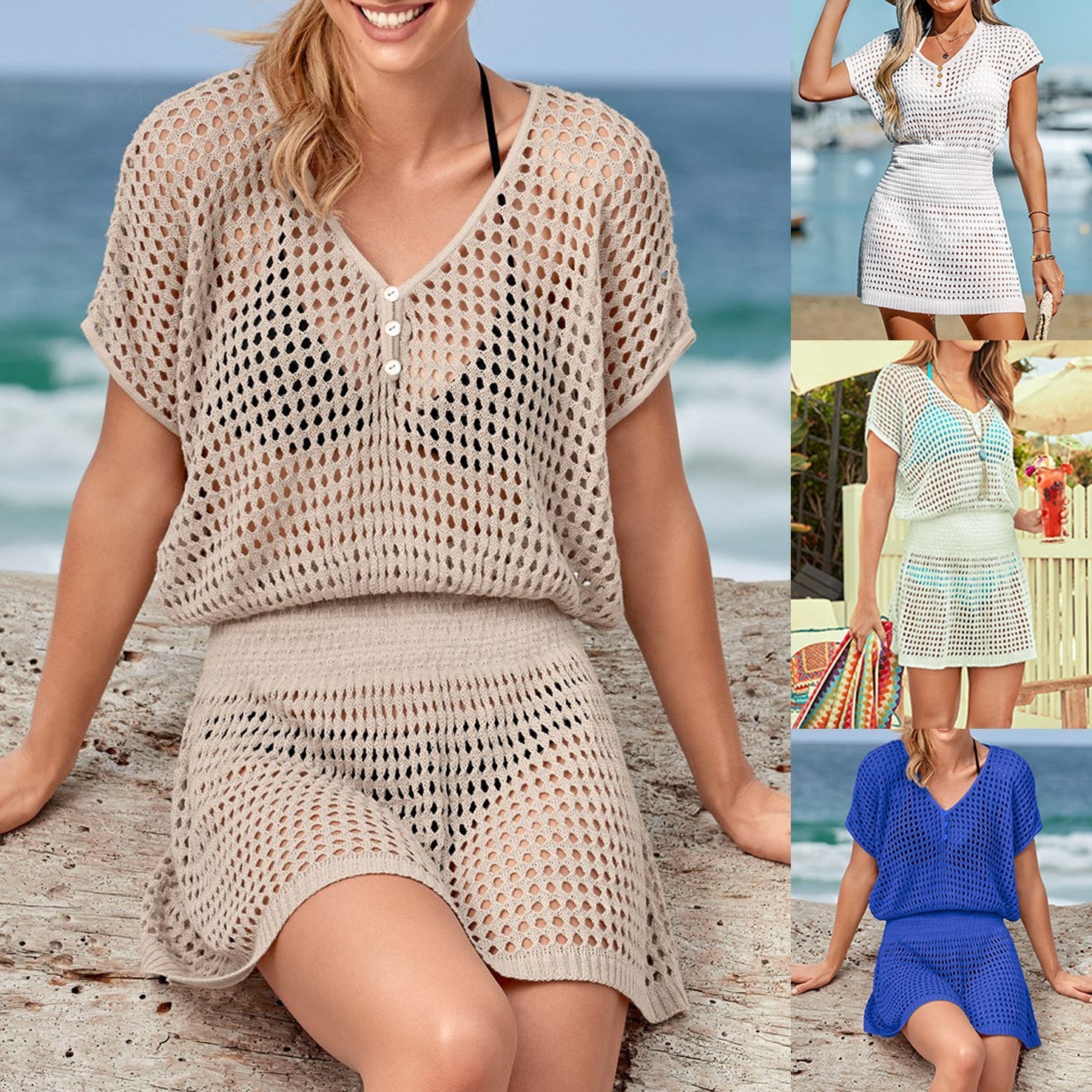 Beach Dress Beach Blouse Hollow Out Cutout Crocheted Knitted Dress Bella Mia